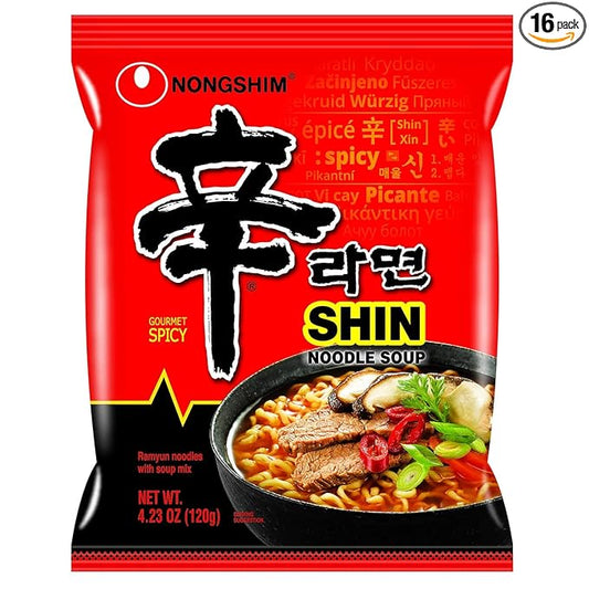 NongShim Shin Ramyun Noodle Soup, Gourmet Spicy, 4.2 Ounce (16 Pack)