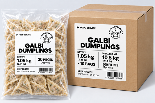 OVERFLOWOASISUS Galbi Dumplings – Korean-Style Beef Dumplings, Food Service Bulk Pack, 10 × 2.31 lb Bags (300 Pieces)
