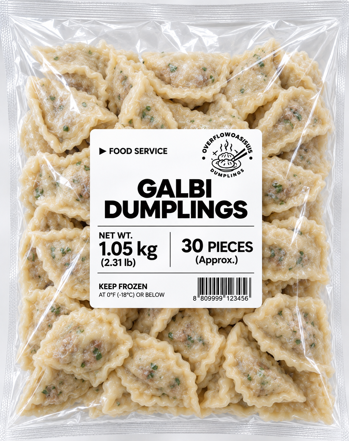 OVERFLOWOASISUS Galbi Dumplings – Korean-Style Beef Dumplings, Food Service Bulk Pack, 10 × 2.31 lb Bags (300 Pieces)