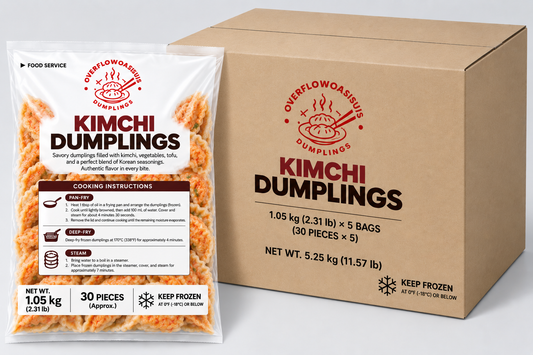 OverflowOasis Kimchi Dumplings – 2.31 lb (30 Pieces) × 5 Bags | 11.57 lb Case