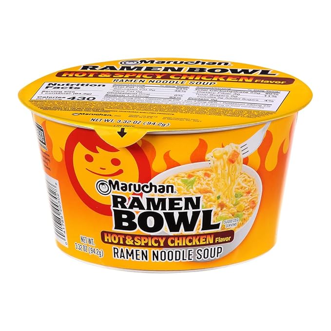 Maruchan Bowl Hot & Spicy Chicken Flavor Ramen Noodles With Vegetables, 3.32 Oz