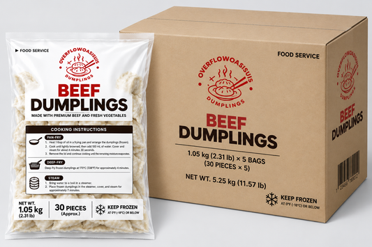 OverflowOasis Beef Dumplings – 2.31 lb (30 Pieces) × 5 Bags | 11.57 lb Case