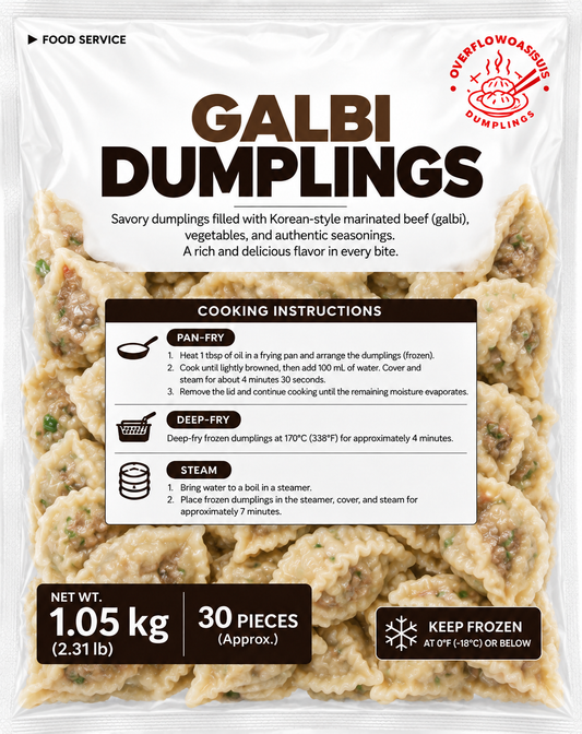 OverflowOasis Galbi Dumplings – 2.31 lb (30 Pieces) × 5 Bags | 11.57 lb Case