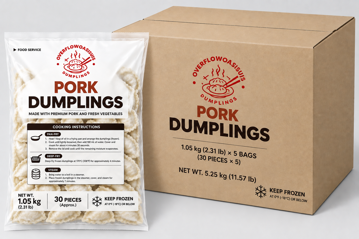 OverflowOasis Pork Dumplings – 2.31 lb (30 Pieces) × 5 Bags | 11.57 lb Case
