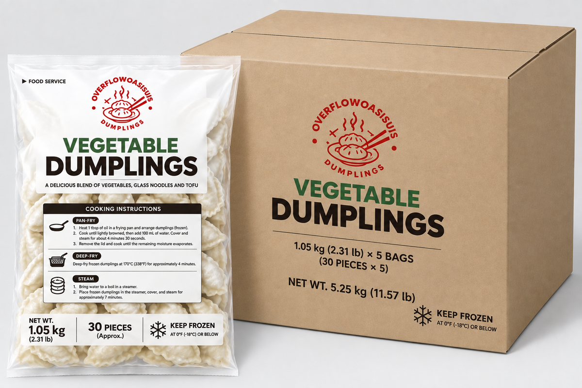 OverflowOasis Vegetable Dumplings – 30 Pieces × 5 Bags | 11.55 lb Case
